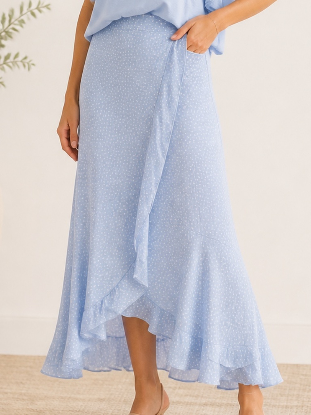 Zenana Sky Blue Polka Dot High-Low Maxi Skirt - NWOT.
